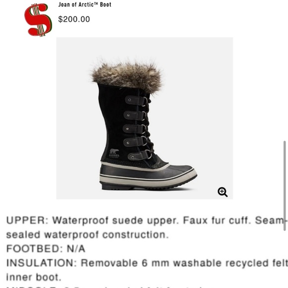 NWT Sorel Joan of Artic Boots in Black Quarry Size 9 - Picture 3 of 7